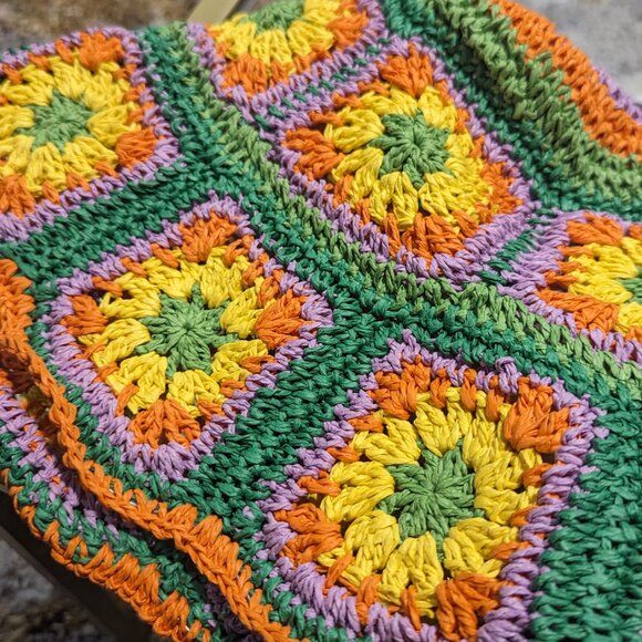 Hand Knit Boho Hollow Out Hat Crochet Bucket Hat Wide Brim Flower - Picture 3 of 5